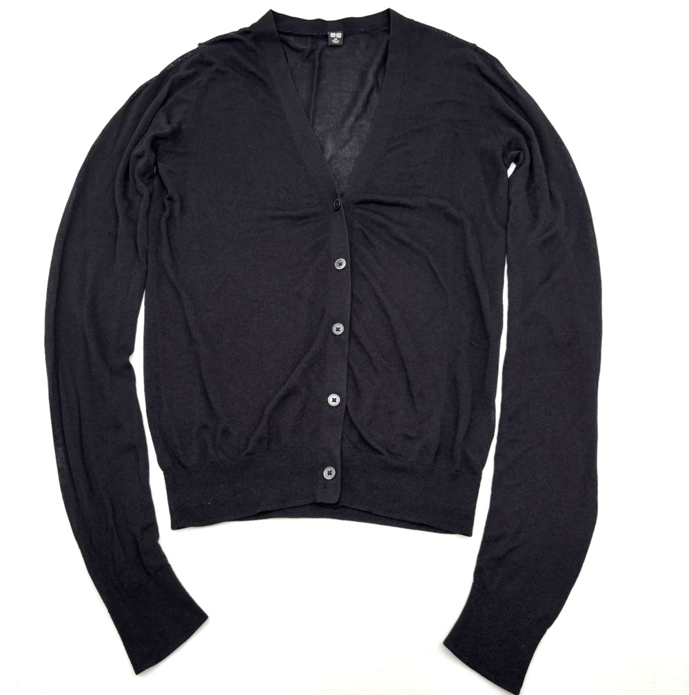 UNIQLO Black Knit V-neck Button Down Sheer Cardigan Sweater XS
